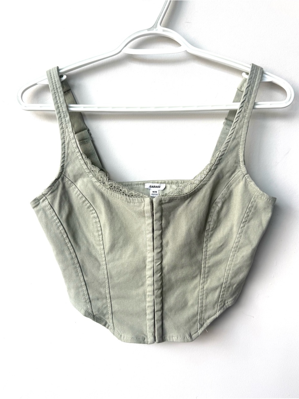 Garage Sage Green Corset Tank with Lace Trim